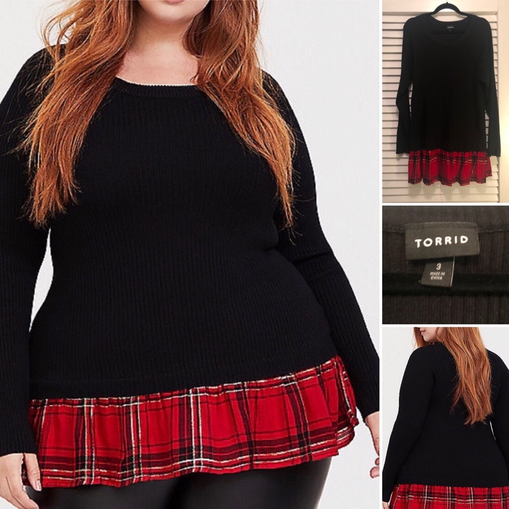 Torrid Plaid Trim Ribbed Sweater (Size 3)